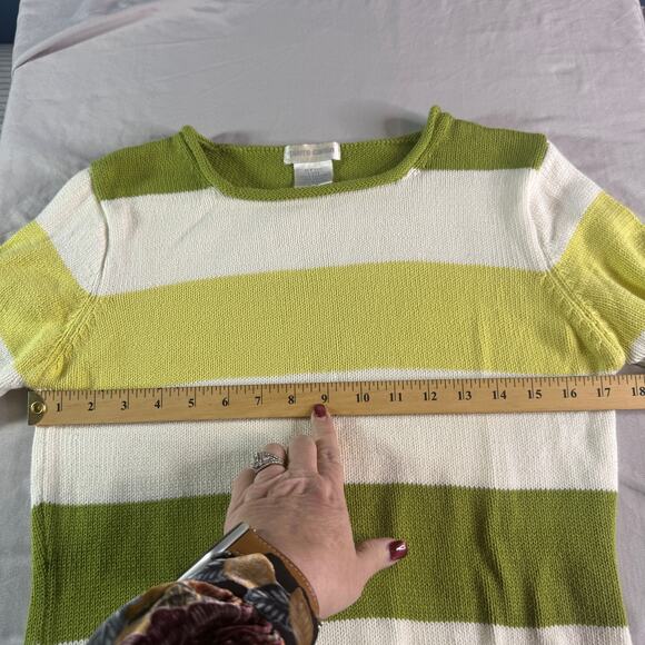 Pierre Cardin Womens sz Medium Cotton Green White Stripe Sweater Spring Light - Picture 6 of 7